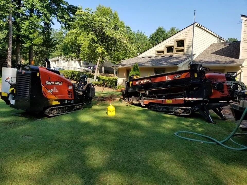 Apartment complex fiber conduit install using two directional drills